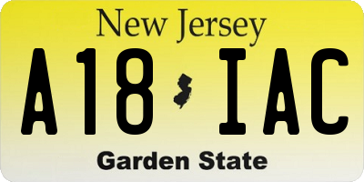NJ license plate A18IAC