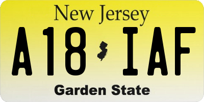NJ license plate A18IAF