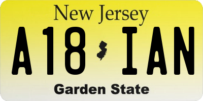 NJ license plate A18IAN