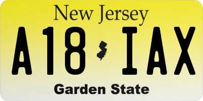 NJ license plate A18IAX