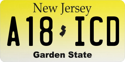 NJ license plate A18ICD