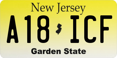 NJ license plate A18ICF