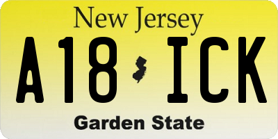NJ license plate A18ICK