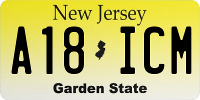 NJ license plate A18ICM