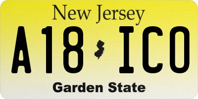 NJ license plate A18ICO