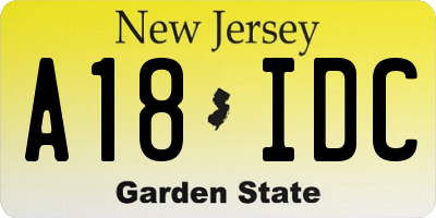 NJ license plate A18IDC