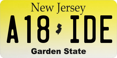 NJ license plate A18IDE