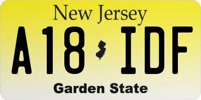 NJ license plate A18IDF