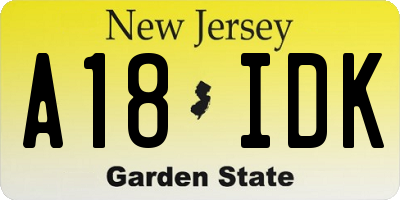 NJ license plate A18IDK