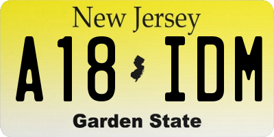 NJ license plate A18IDM