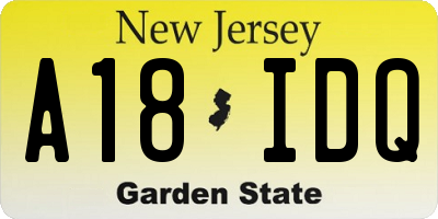 NJ license plate A18IDQ