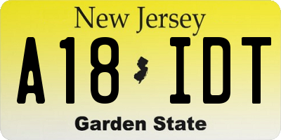 NJ license plate A18IDT