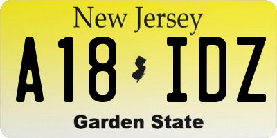 NJ license plate A18IDZ