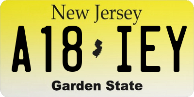 NJ license plate A18IEY
