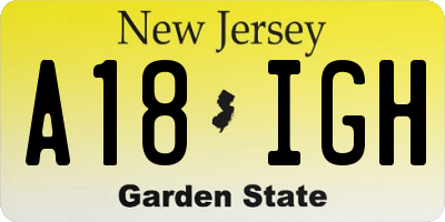 NJ license plate A18IGH