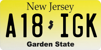 NJ license plate A18IGK