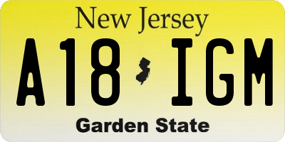 NJ license plate A18IGM