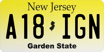 NJ license plate A18IGN