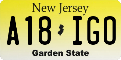 NJ license plate A18IGO