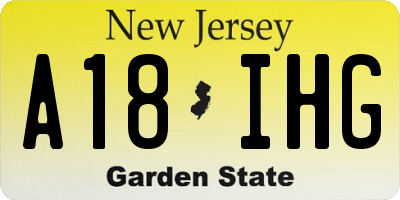 NJ license plate A18IHG