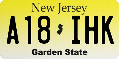 NJ license plate A18IHK