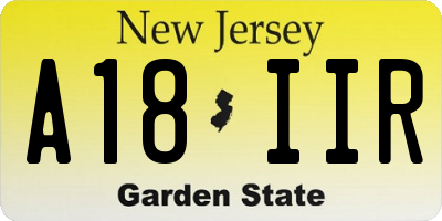 NJ license plate A18IIR