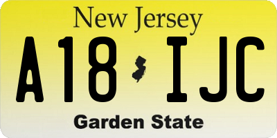 NJ license plate A18IJC