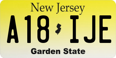 NJ license plate A18IJE