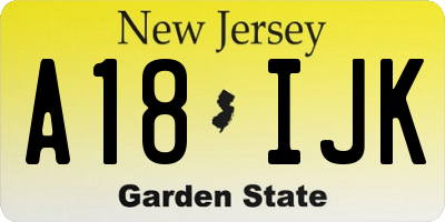 NJ license plate A18IJK