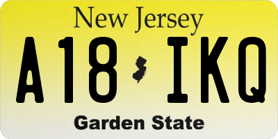 NJ license plate A18IKQ