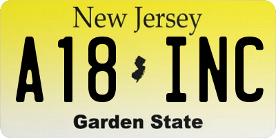 NJ license plate A18INC