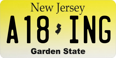 NJ license plate A18ING