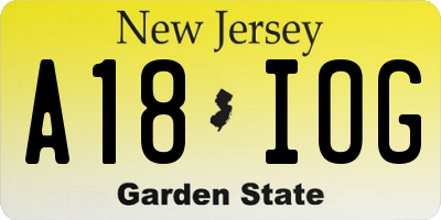 NJ license plate A18IOG