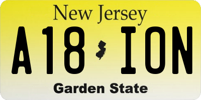 NJ license plate A18ION