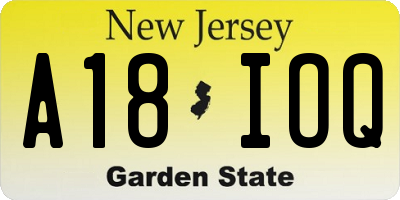 NJ license plate A18IOQ