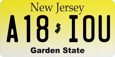 NJ license plate A18IOU