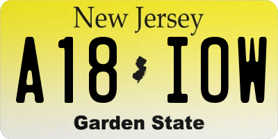 NJ license plate A18IOW