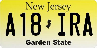 NJ license plate A18IRA