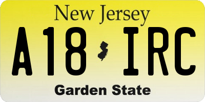 NJ license plate A18IRC