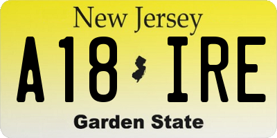 NJ license plate A18IRE