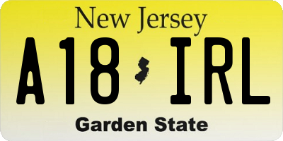 NJ license plate A18IRL