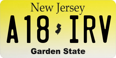 NJ license plate A18IRV