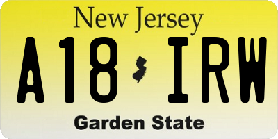 NJ license plate A18IRW
