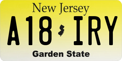 NJ license plate A18IRY