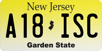 NJ license plate A18ISC