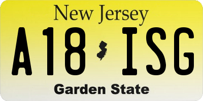 NJ license plate A18ISG
