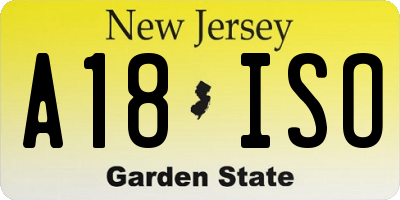 NJ license plate A18ISO