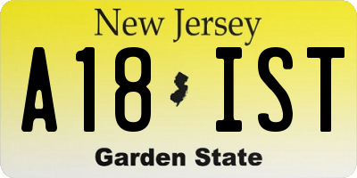 NJ license plate A18IST