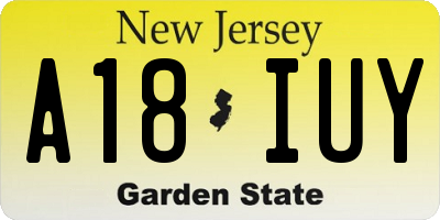 NJ license plate A18IUY