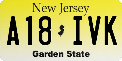NJ license plate A18IVK